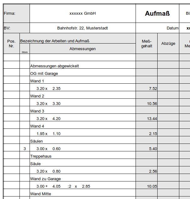Selbstausfüllendes Aufmaß